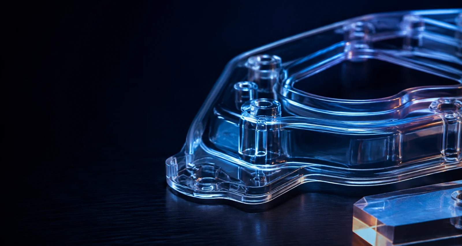 Conceptual close-up of a clear precision-formed polymer component